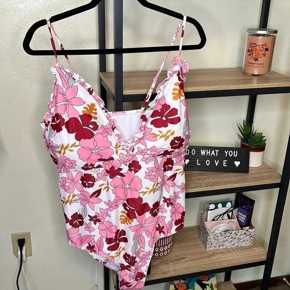 Floral Cheeky One Piece Swim Suit Plus Size